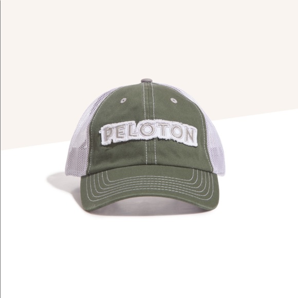 NEW! PELOTON Distressed Hat Two-Tone Design Adjustable Velcro Back Olive Cream - Picture 1 of 7